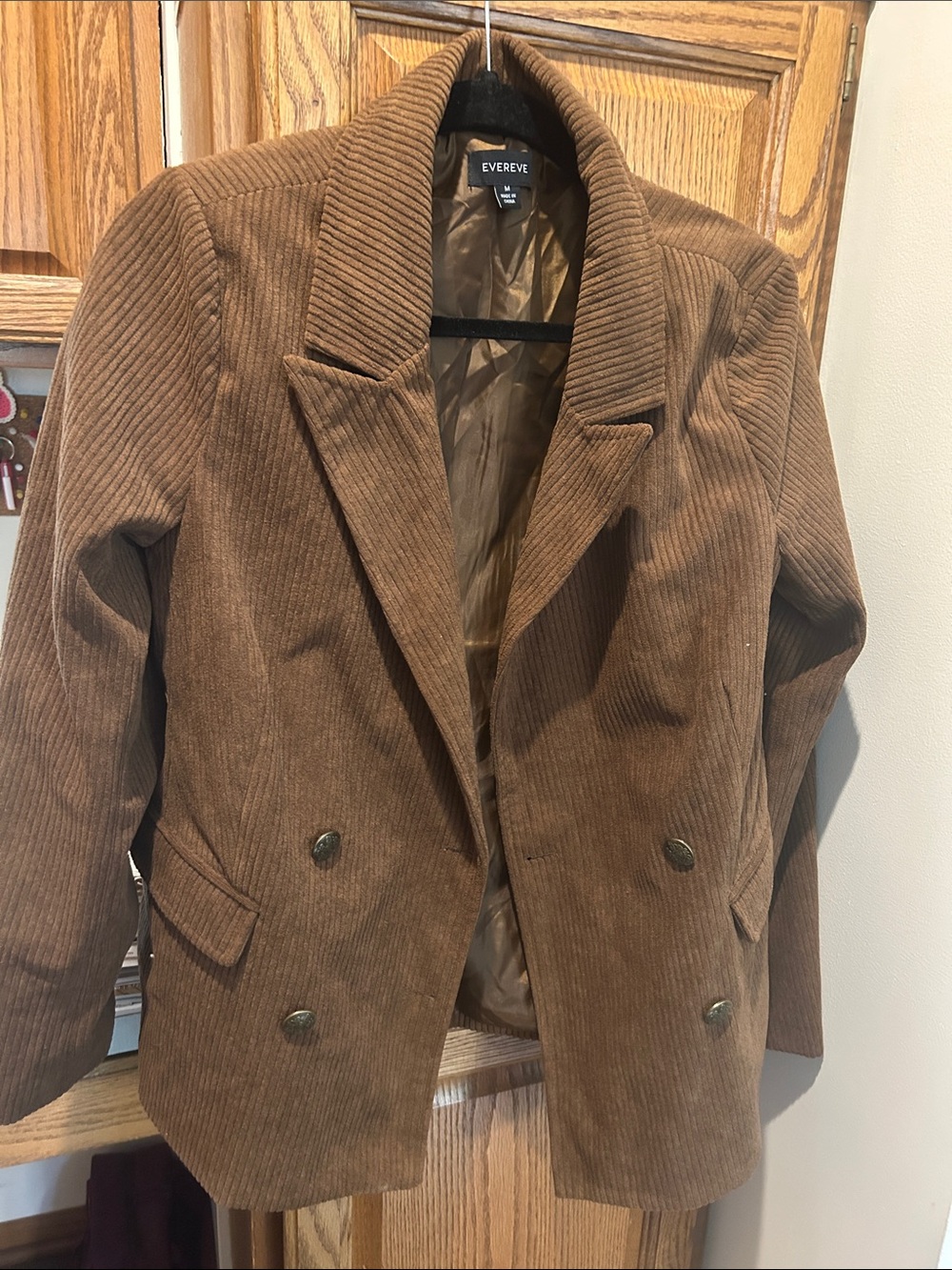 Evereve Brown Corduroy Double-Breasted Blazer Jacket